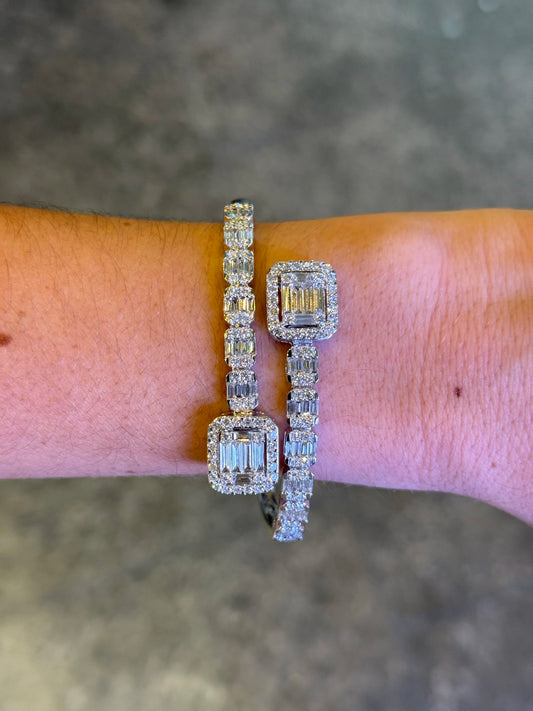 Ladies Large Fancy Baguette and Round Diamond Bangle