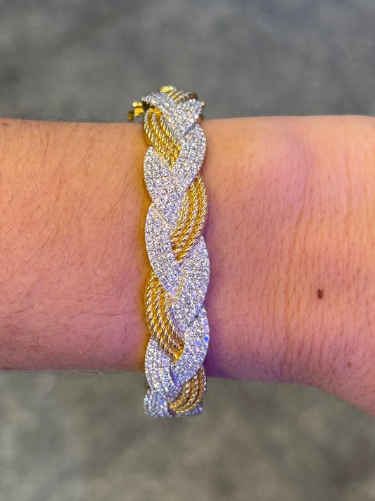 Ladies Gold and Diamond Twist Bangle