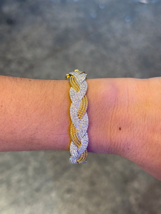 Ladies Gold and Diamond Twist Bangle