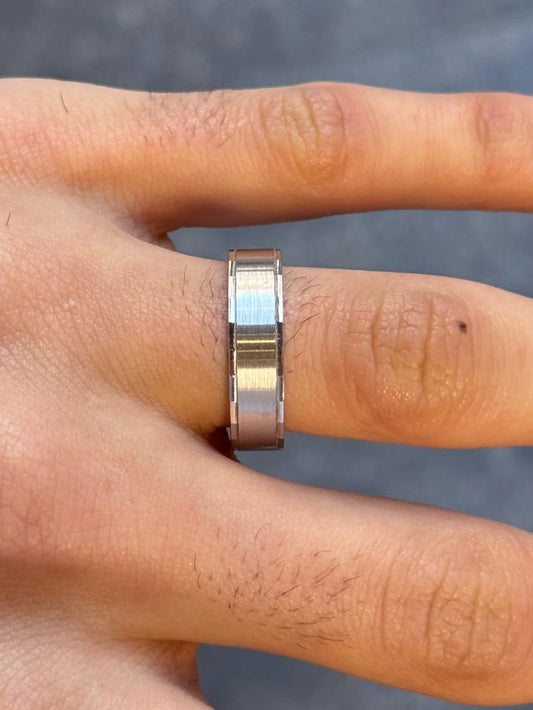 Men's Matte and Polish Diamond Cut Wedding Band