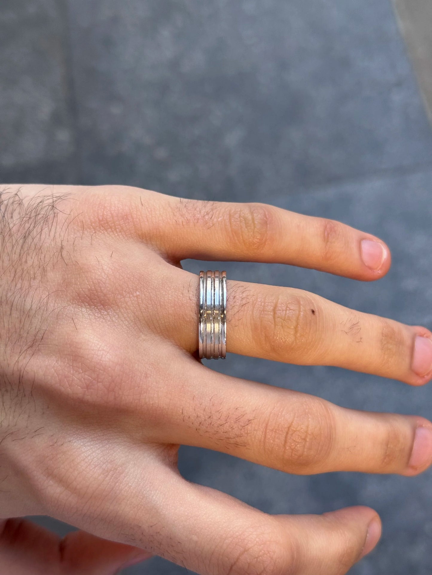 Men's 3 Row Beveled Matte and Polish Finish Wedding Band