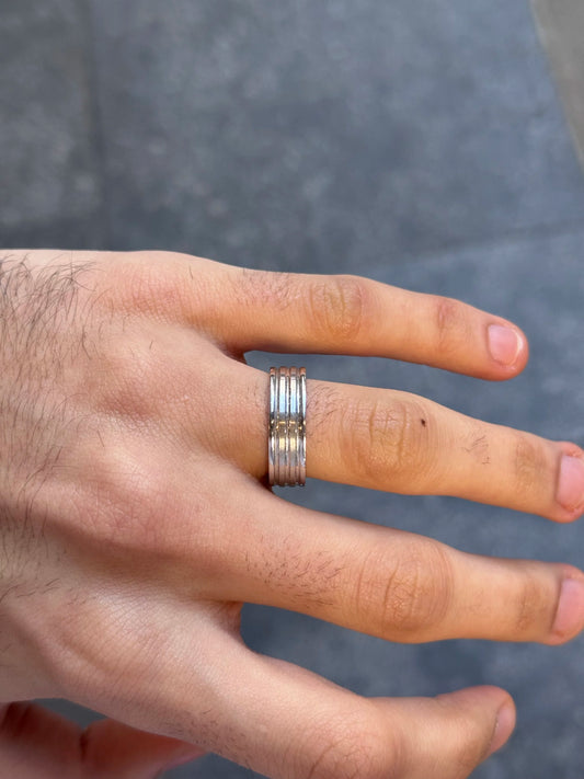 Men's 3 Row Beveled Matte and Polish Finish Wedding Band