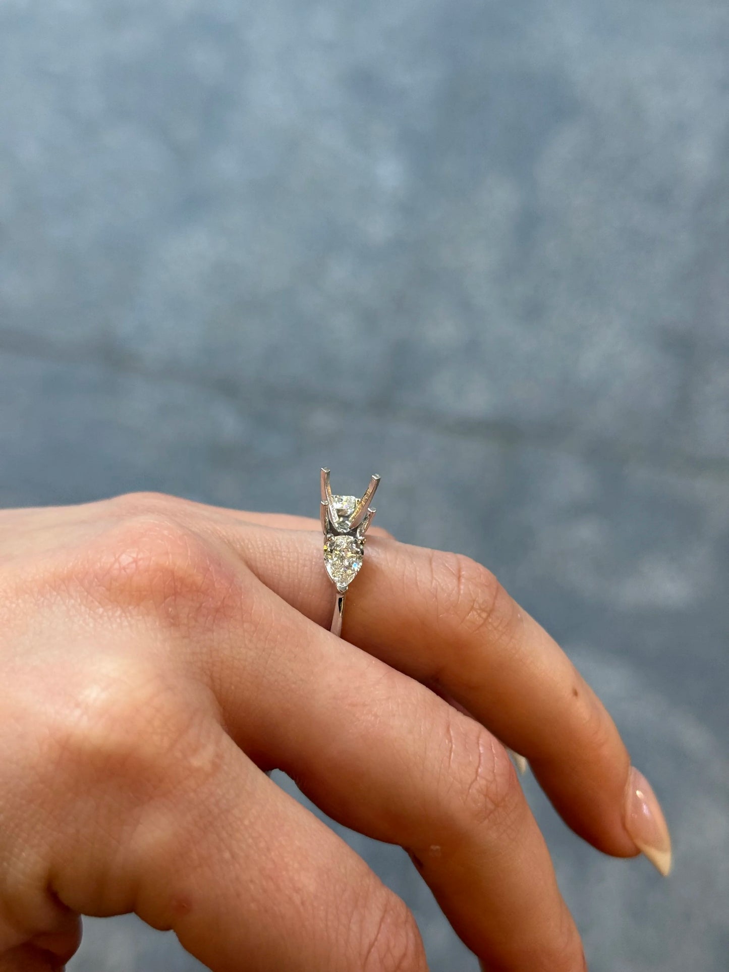 Ladies White Gold and Pear Side Stones Engagement Ring
