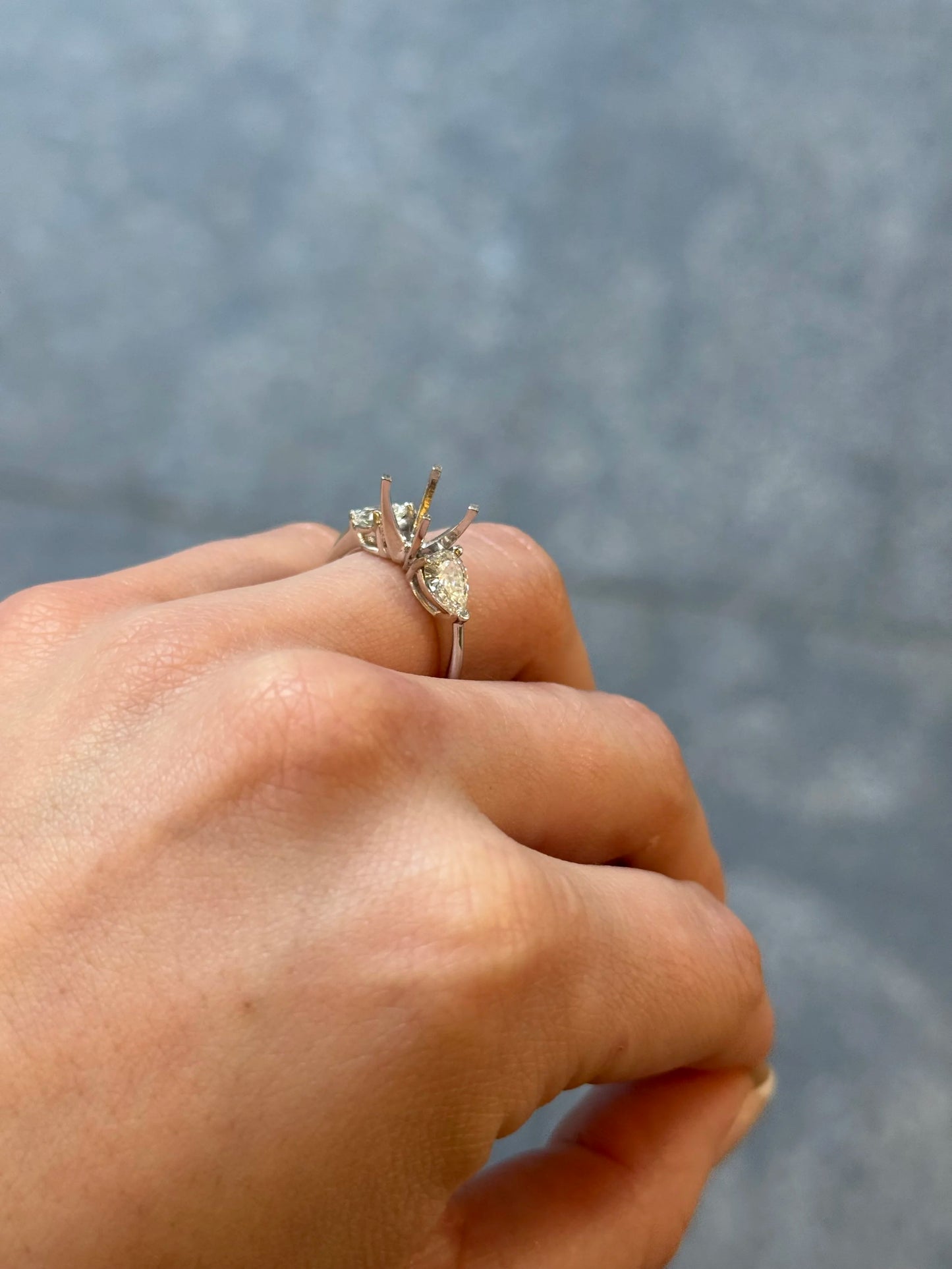 Ladies White Gold and Pear Side Stones Engagement Ring