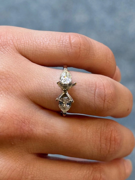 Ladies White Gold and Pear Side Stones Engagement Ring