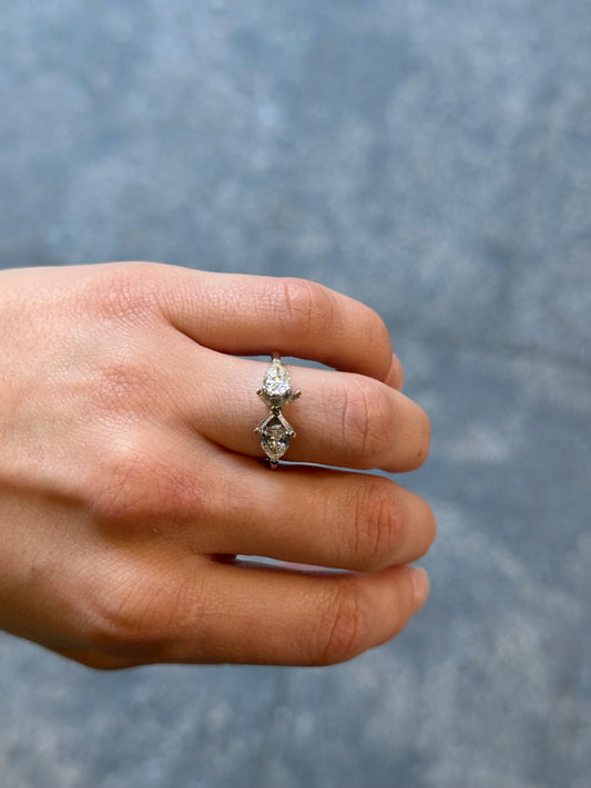 Ladies White Gold and Pear Side Stones Engagement Ring