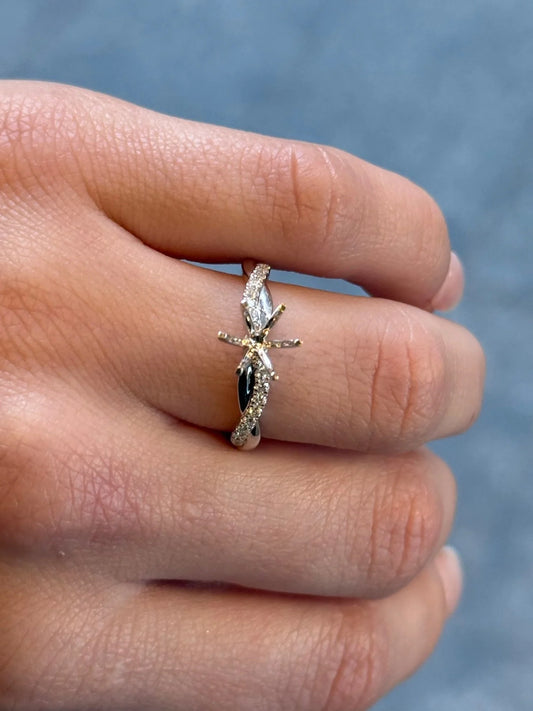 Ladies White Gold Diamond and Gold Twist Band Engagement Ring