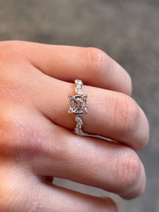 Ladies White Gold Under Halo and Side Round and Marquise Diamond Engagement Ring