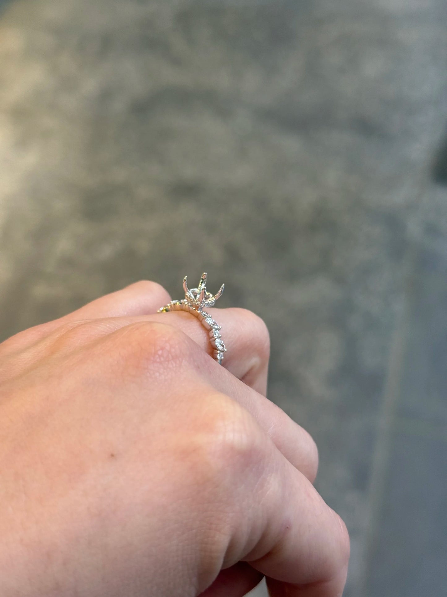 Ladies White Gold Under Halo and Side Round and Marquise Diamond Engagement Ring