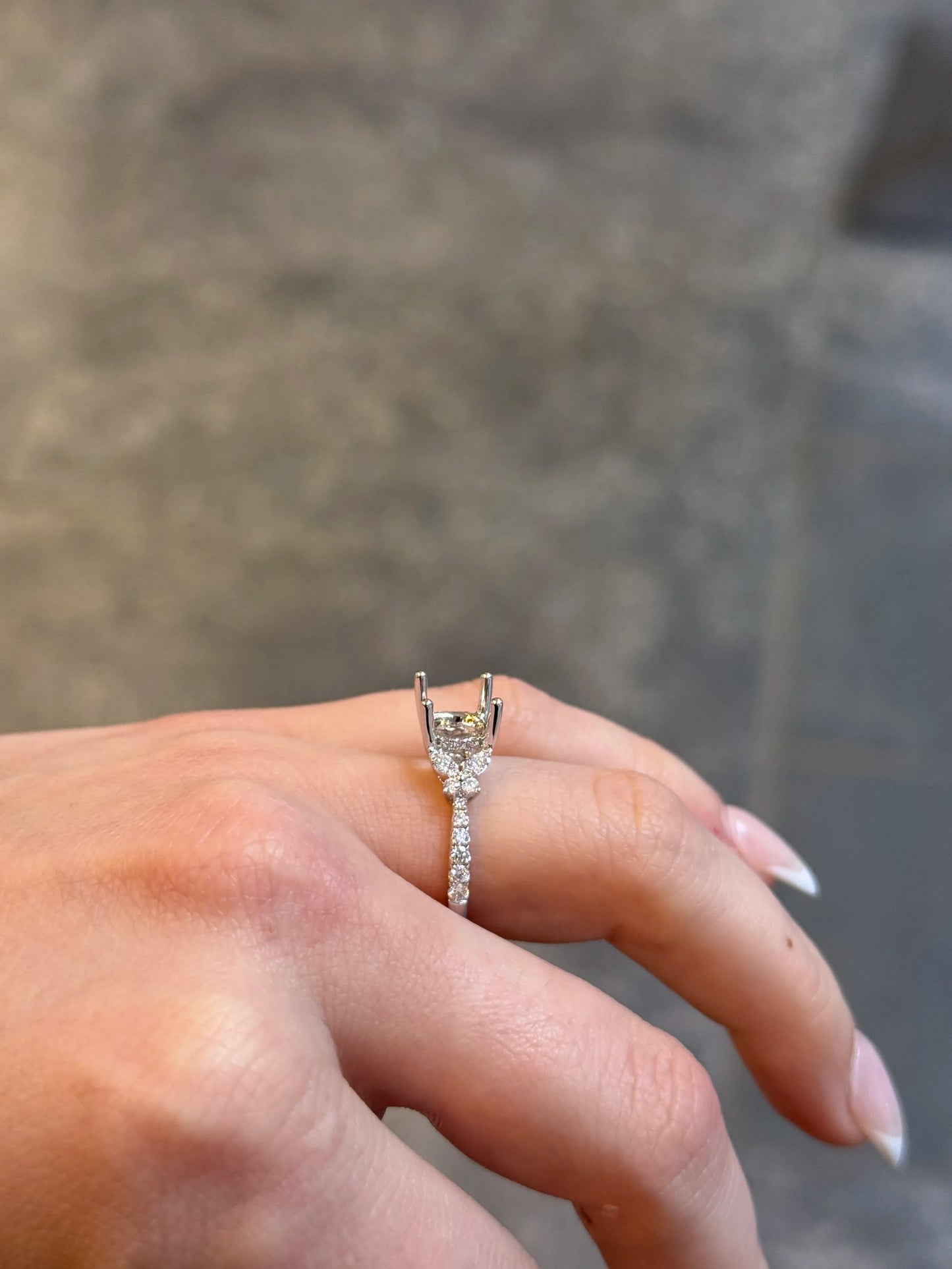 Ladies White Gold and Diamond Butterfly Side Engagement Ring