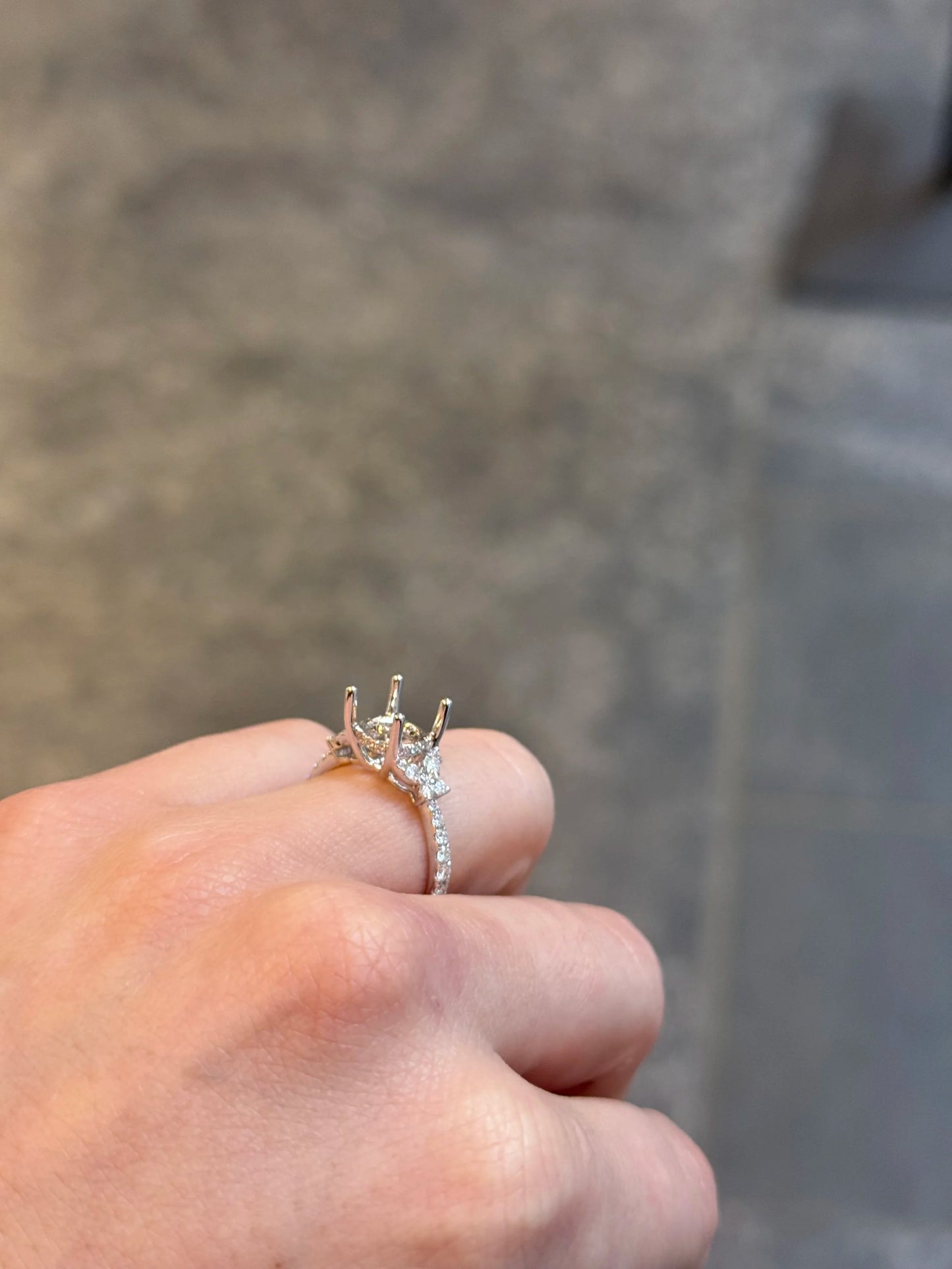 Ladies White Gold and Diamond Butterfly Side Engagement Ring