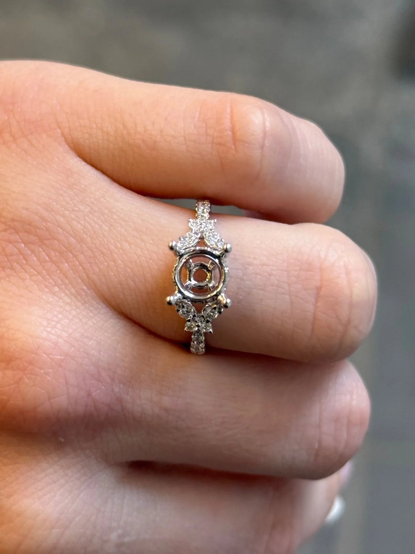 Ladies White Gold and Diamond Butterfly Side Engagement Ring
