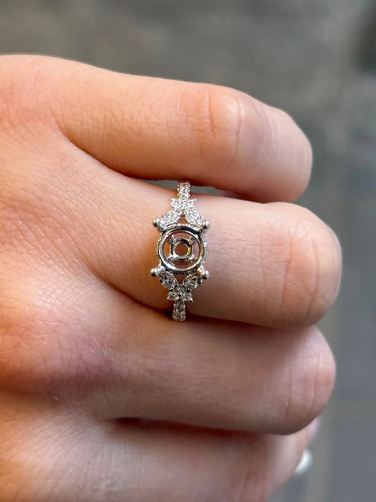 Ladies White Gold and Diamond Butterfly Side Engagement Ring