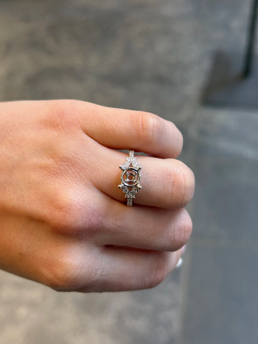 Ladies White Gold and Diamond Butterfly Side Engagement Ring