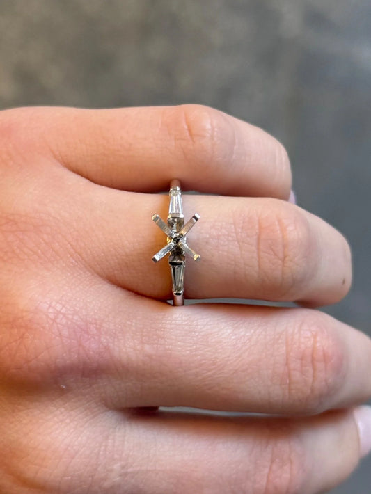 Ladies White Gold and Baguette Side Stone Engagement Ring