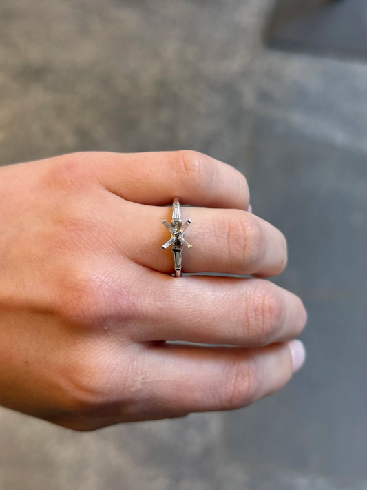 Ladies White Gold and Baguette Side Stone Engagement Ring