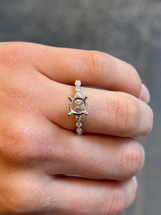 Ladies White Gold Side Round and Marquise Diamond Engagement Ring