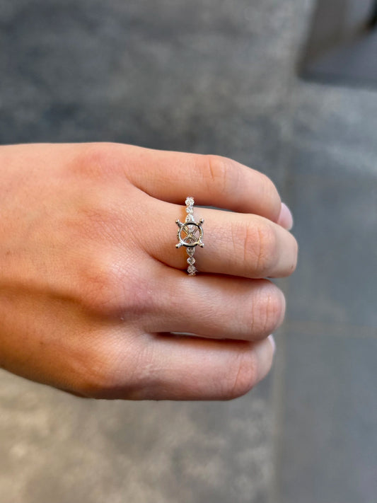 Ladies White Gold Side Round and Marquise Diamond Engagement Ring