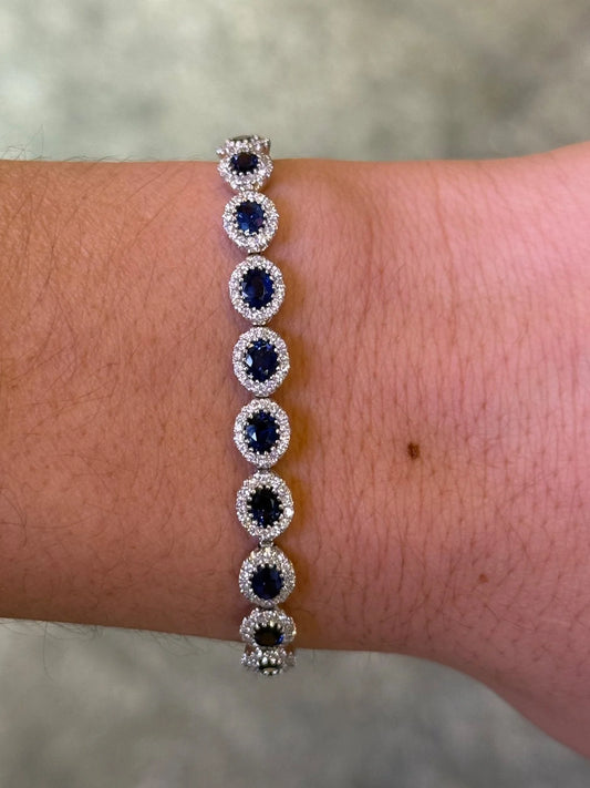 Ladies Round Diamond and Sapphire Halo Bracelet