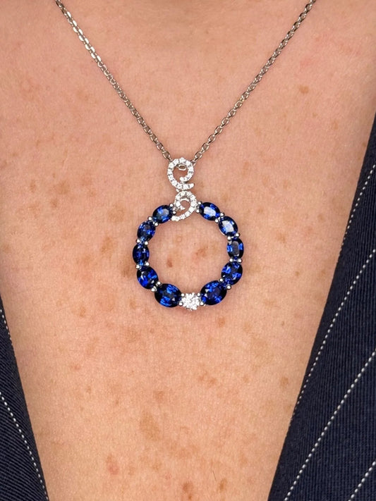 Ladies Open Middle Sapphire and Diamond Pendant