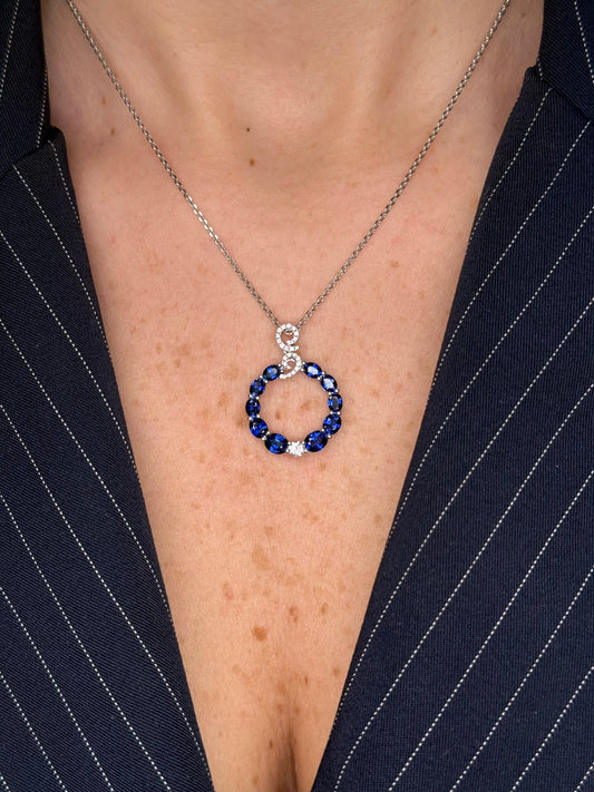 Ladies Open Middle Sapphire and Diamond Pendant