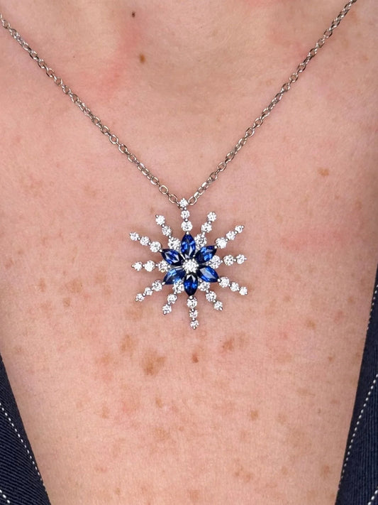 Ladies Star Like Diamond and Sapphire Pendant