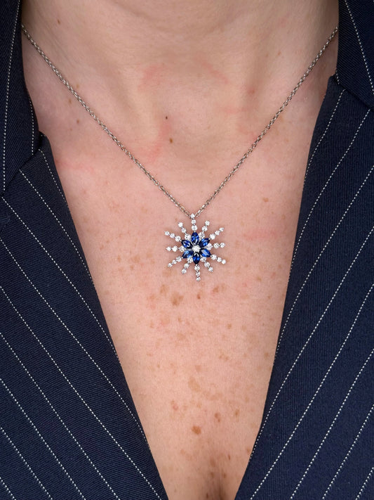 Ladies Star Like Diamond and Sapphire Pendant