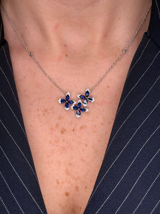 Ladies Triple Sapphire and Diamond Flower Pendant