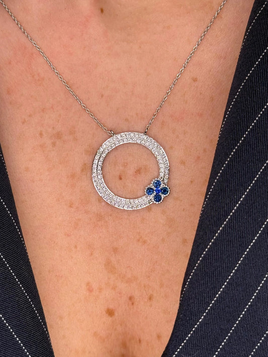 Ladies Pave Set Open Middle with Clover Necklace