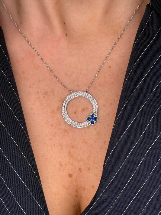 Ladies Pave Set Open Middle with Clover Necklace