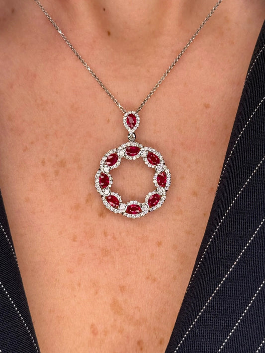 Ladies Open Middle Ruby and Diamond Pendant