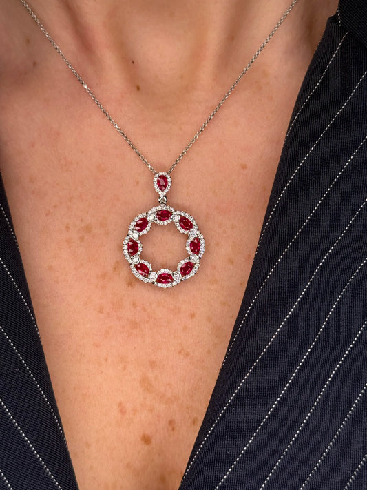 Ladies Open Middle Ruby and Diamond Pendant