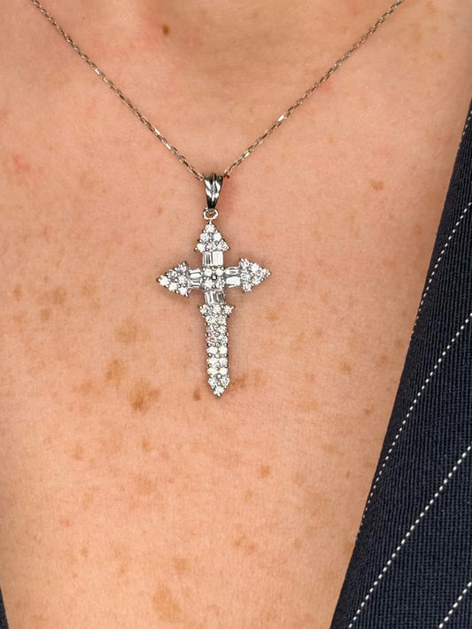 Ladies Baguette and Round Diamond Cross