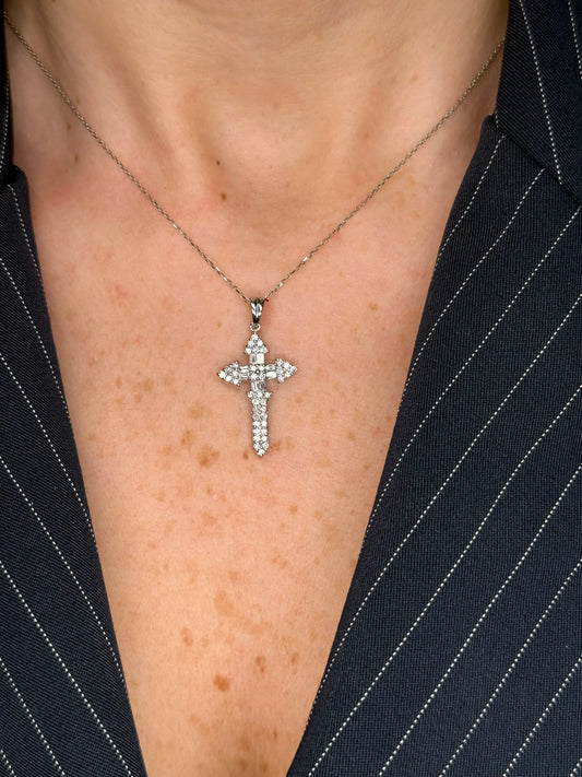 Ladies Baguette and Round Diamond Cross