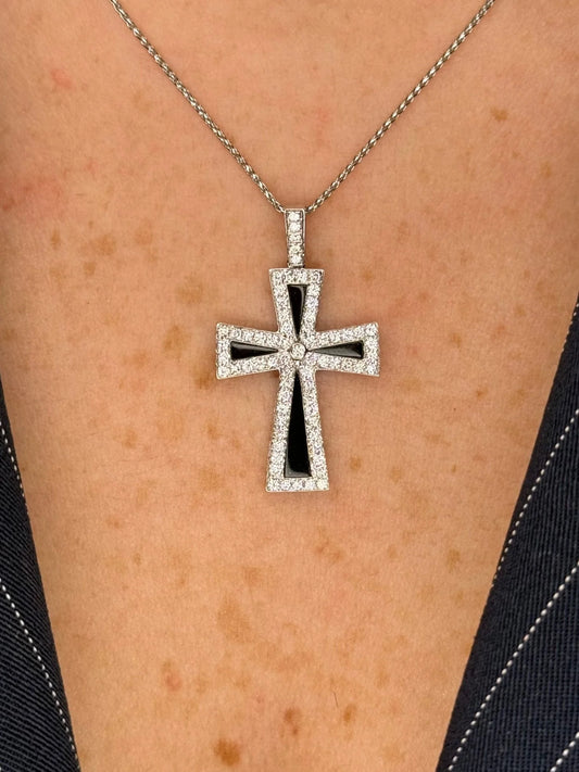 Ladies Black Onyx and Diamond Cross