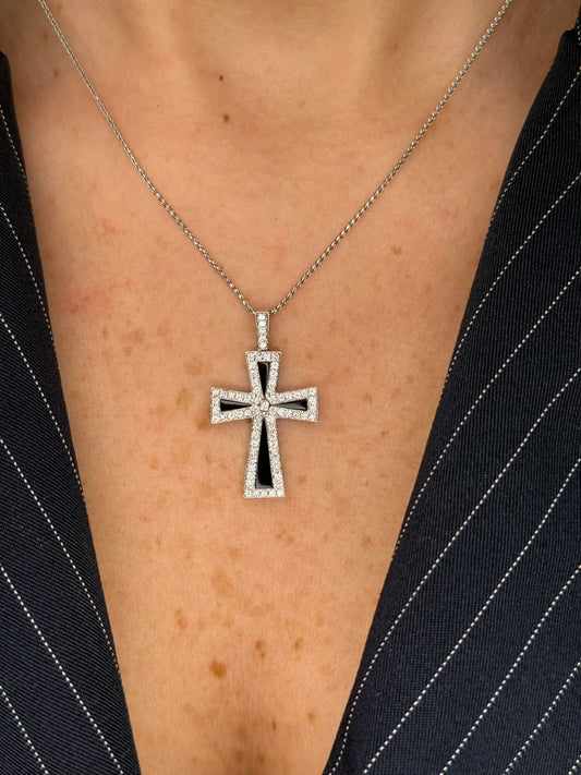 Ladies Black Onyx and Diamond Cross