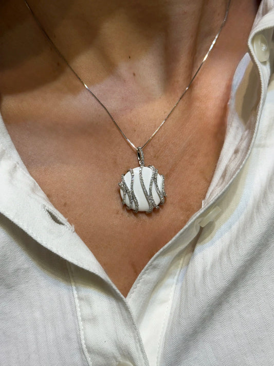 Ladies White Onyx Pendant with Round Diamonds
