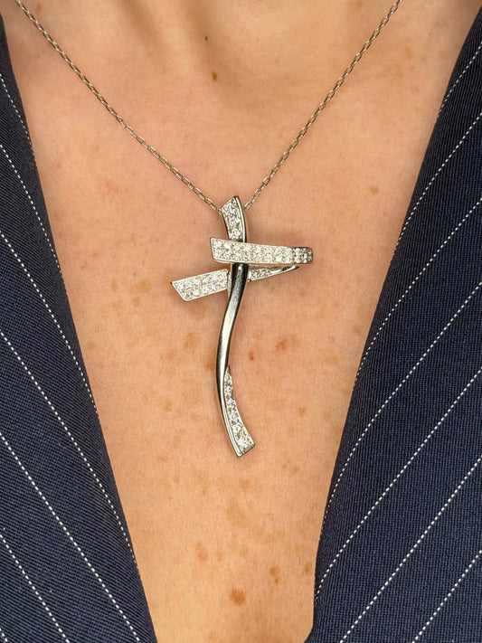 Ladies Crossed Diamond Cross