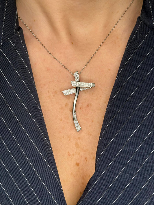 Ladies Crossed Diamond Cross
