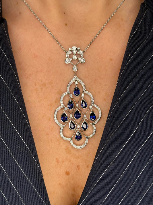 Ladies Vintage Sapphire and Diamond Bezel Pendant