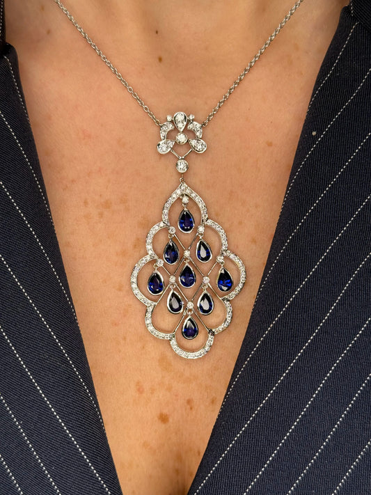 Ladies Vintage Sapphire and Diamond Bezel Pendant