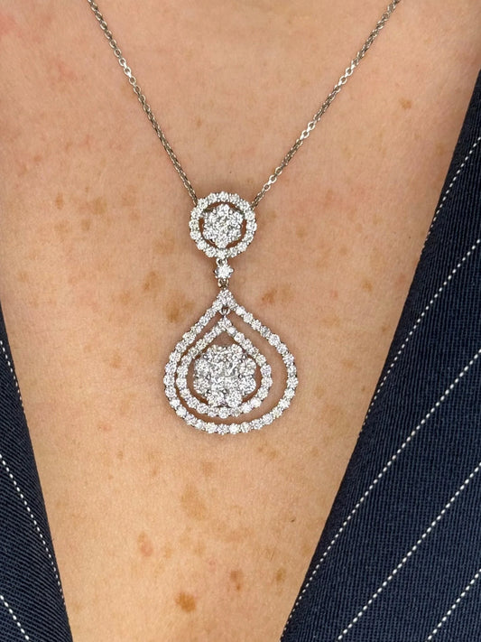 Ladies Fancy Double Halo Cluster Pendant