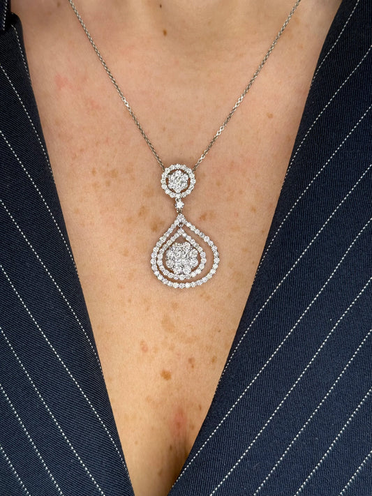 Ladies Fancy Double Halo Cluster Pendant