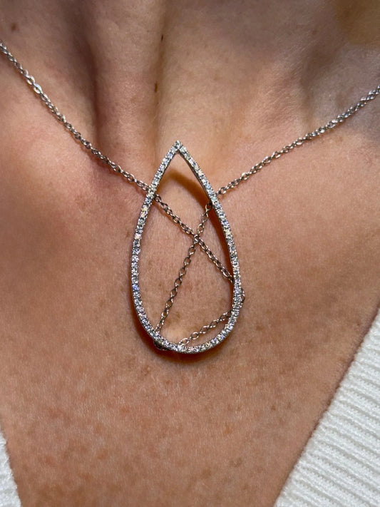 Ladies Diamond Pear-Shaped Chain Through Pendant