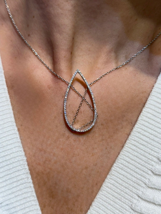 Ladies Diamond Pear-Shaped Chain Through Pendant