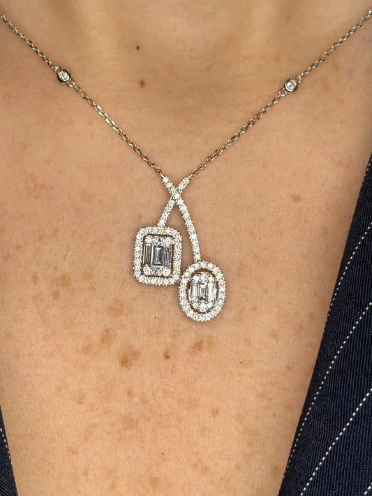 Ladies Oval and Emerald Cluster Halo Pendant