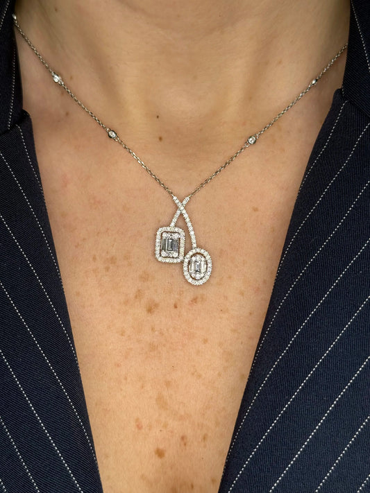 Ladies Oval and Emerald Cluster Halo Pendant