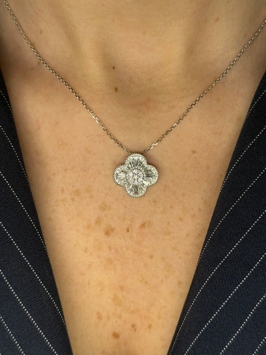 Ladies Baguette and Round Diamond Cover Pendant