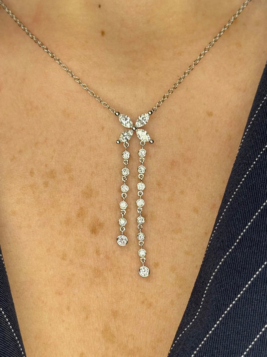 Ladies Marquise and Dangling Bezel Set Butterfly Necklace