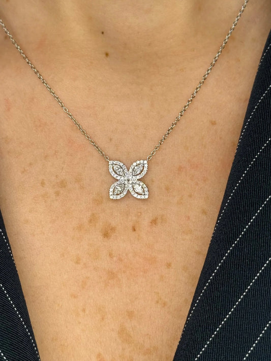 Ladies Marquise and Halo Butterfly Necklace